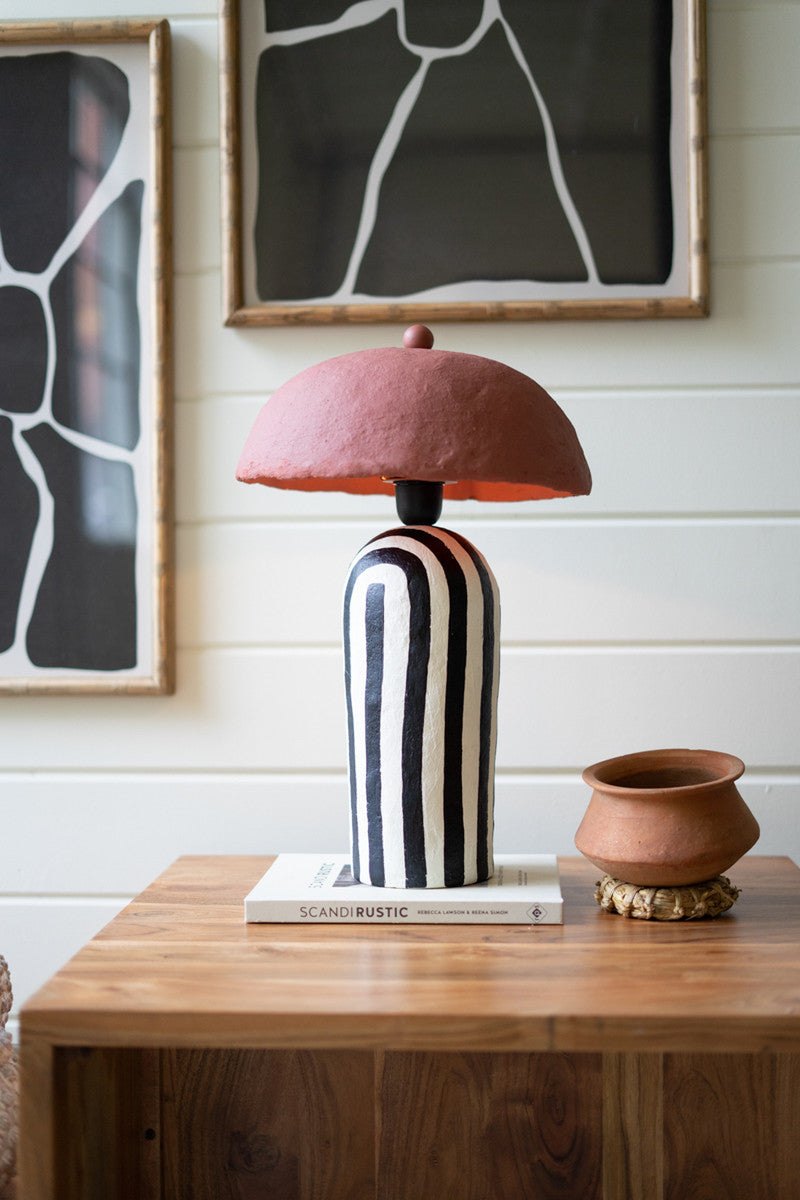 BLACK AND WHITE PAPER MACHE TABLE LAMP WITH RUST SHADE Fiore Verde