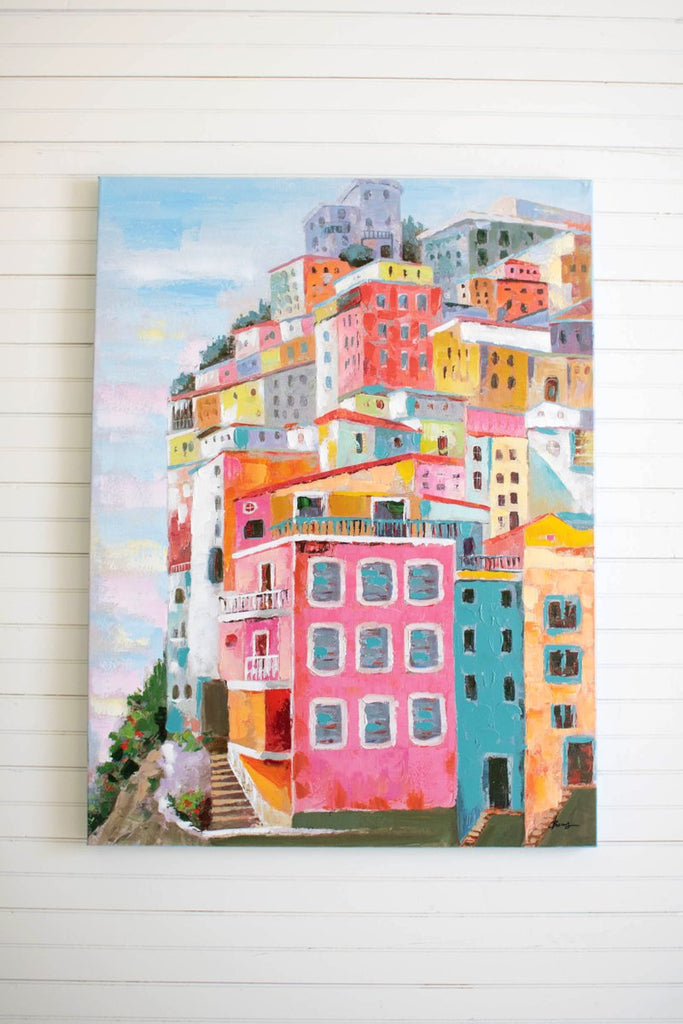 COLORFUL HOUSES OIL PAINTING-Fiore Verde