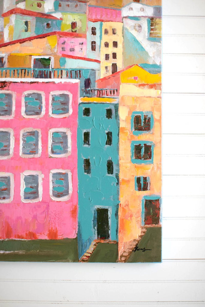 COLORFUL HOUSES OIL PAINTING-Fiore Verde
