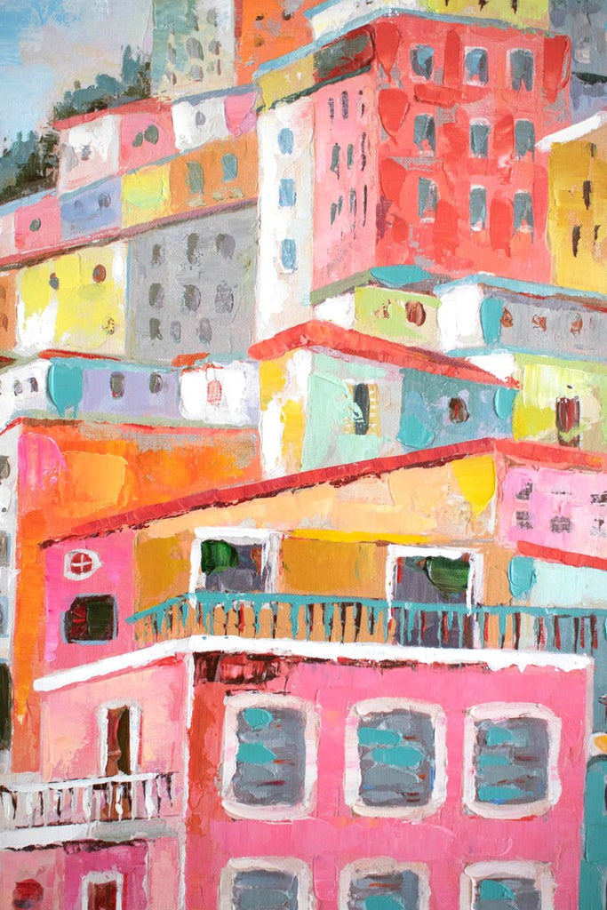COLORFUL HOUSES OIL PAINTING-Fiore Verde