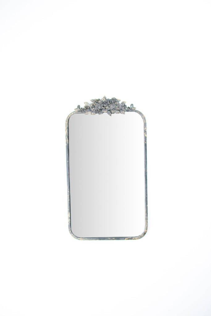 RECTANGLE METAL MIRROR WITH FLOWER DETAILS-Fiore Verde