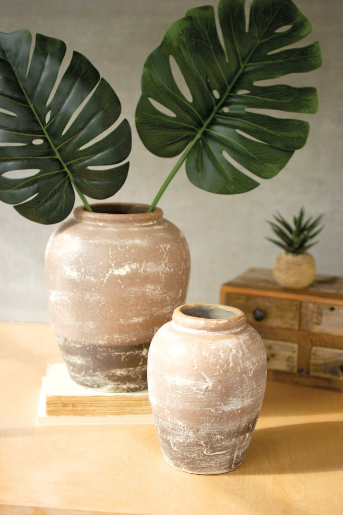 SET OF TWO CERAMIC TWO TONED URNS-Fiore Verde