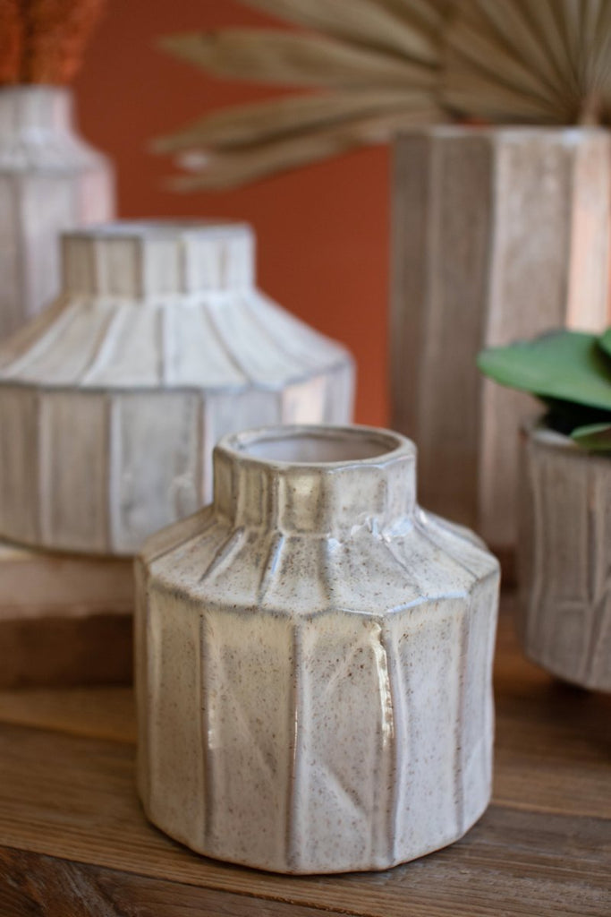 SET OF FIVE WHITE CERAMIC PLANTERS-Fiore Verde