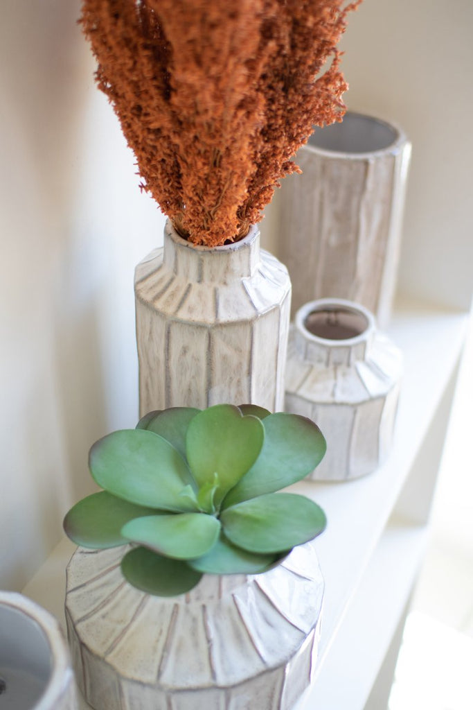 SET OF FIVE WHITE CERAMIC PLANTERS-Fiore Verde