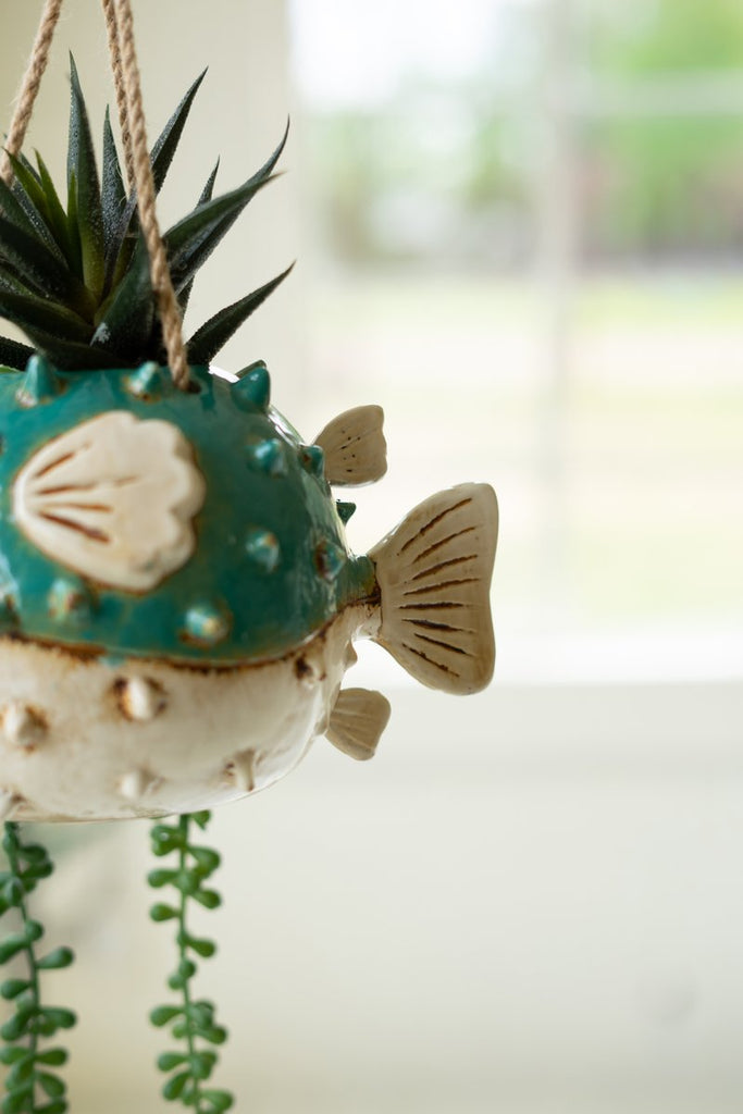CERAMIC HANGING BLOWFISH PLANTER-Fiore Verde