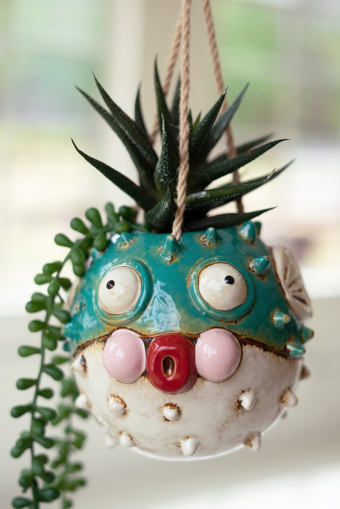 CERAMIC HANGING BLOWFISH PLANTER-Fiore Verde