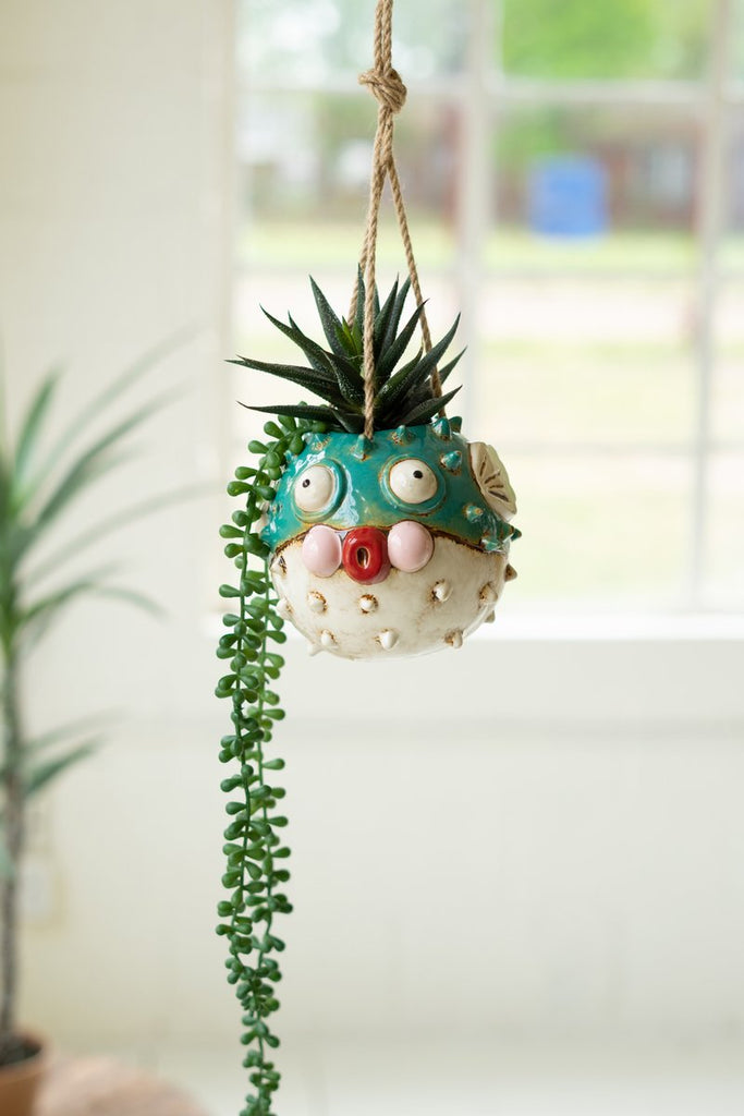 CERAMIC HANGING BLOWFISH PLANTER-Fiore Verde