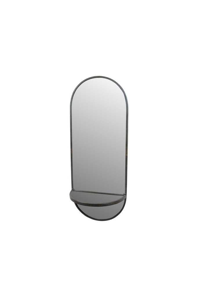 TALL OVAL WALL MIRROR WITH FOLDING METAL SHELF-Fiore Verde