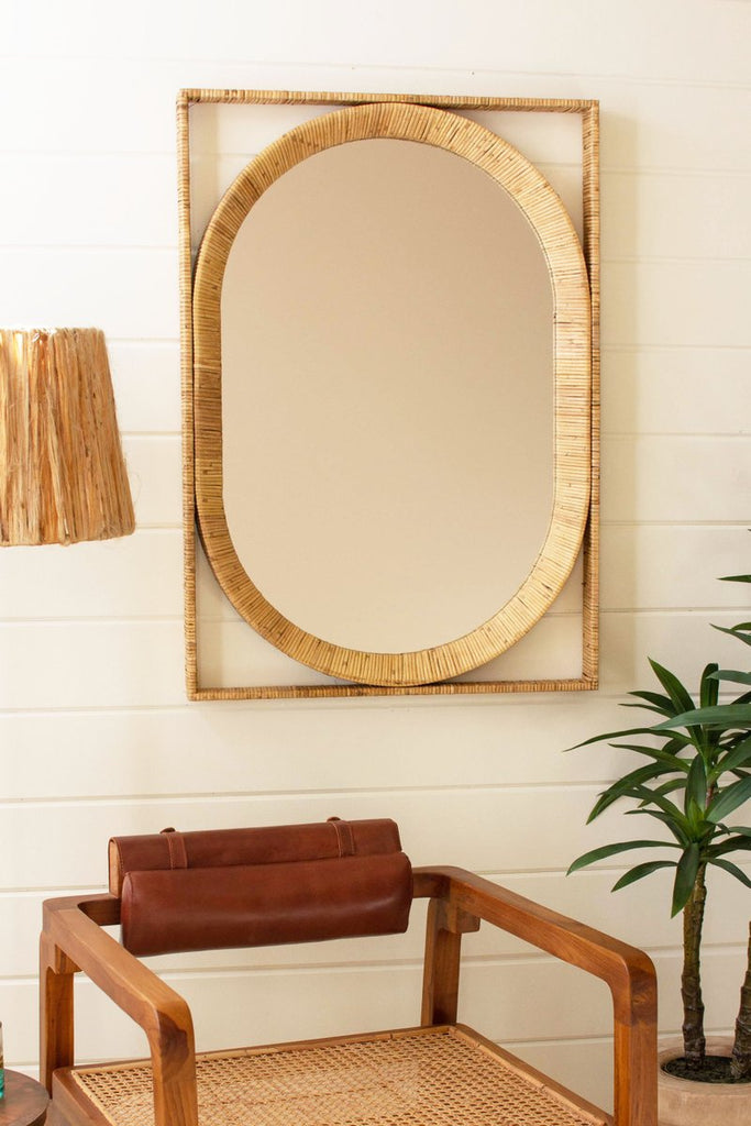 RECTANGLE/OVAL CANE WRAPPED MIRROR-Fiore Verde
