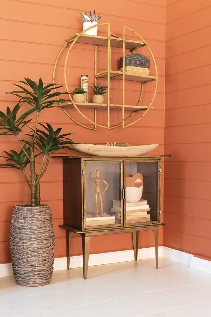 ANTIQUE BRASS AND GLASS TWO DOOR CABINET-Fiore Verde