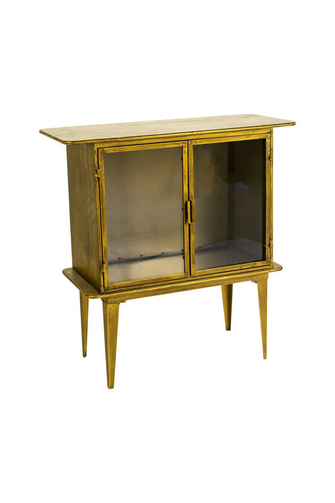ANTIQUE BRASS AND GLASS TWO DOOR CABINET-Fiore Verde