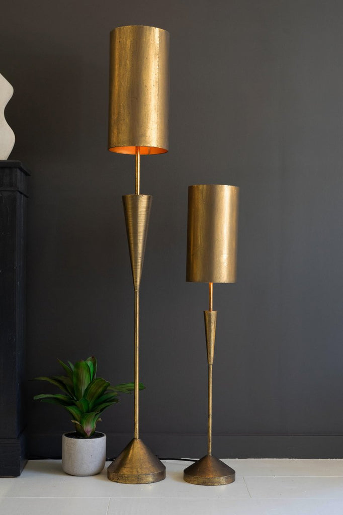 ANTIQUE GOLD TABLE LAMP WITH METAL BARREL SHADE-Fiore Verde