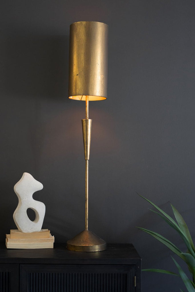 ANTIQUE GOLD TABLE LAMP WITH METAL BARREL SHADE-Fiore Verde