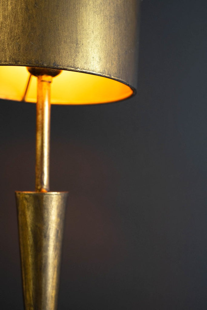 ANTIQUE GOLD TABLE LAMP WITH METAL BARREL SHADE-Fiore Verde