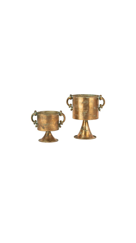 SET OF TWO ANTIQUE COPPER FINISH PLANTERS WITH HANDLES-Fiore Verde
