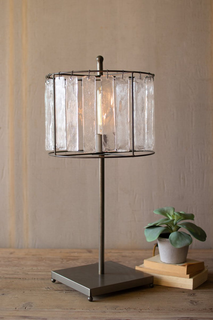GLASS CHIMES AND RAW METAL TABLE LAMP-Fiore Verde