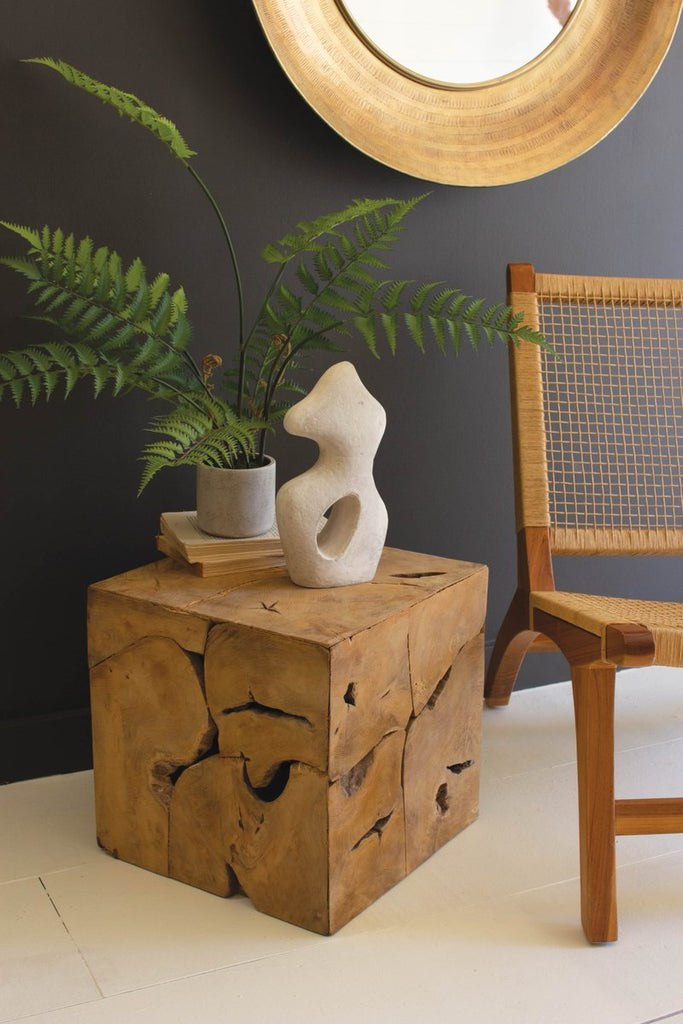 RUSTIC TEAK WOOD CUBE-Fiore Verde