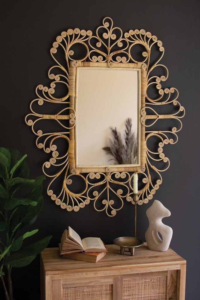 ORNATE RATTAN FRAMED MIRROR-Fiore Verde