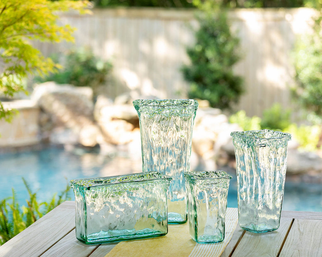 Oceana Organic Glass Square Vase, Large-Fiore Verde
