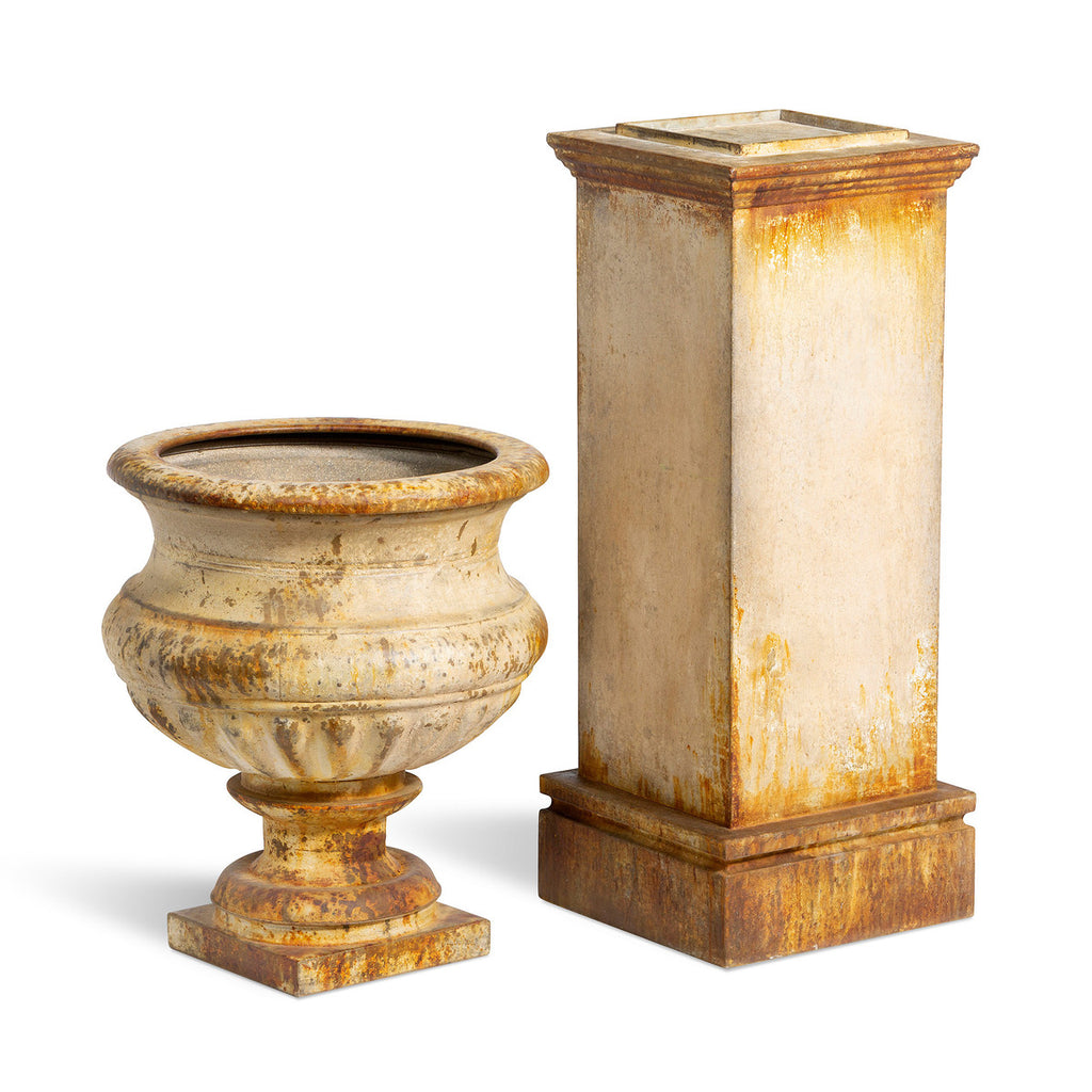 Metal Portico Urn with Tall Pedestal-Fiore Verde