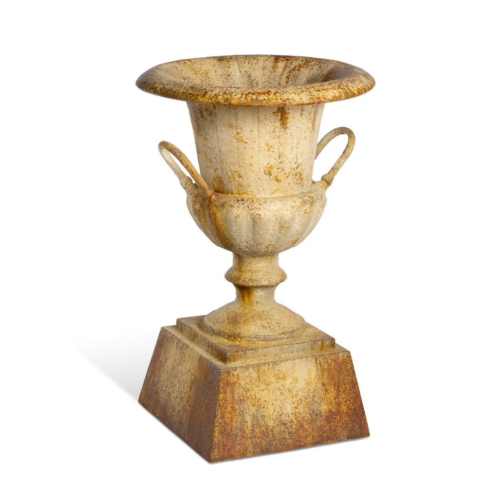 Fluted Metal Urn with Pedestal, 33"-Fiore Verde