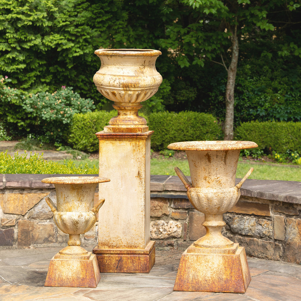 Fluted Metal Urn with Pedestal, 33"-Fiore Verde