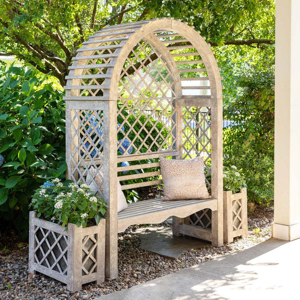 Iron Garden Trellis with Bench-Fiore Verde