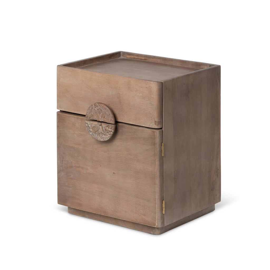 Rosette Hand Carved Wooden Side Table-Fiore Verde