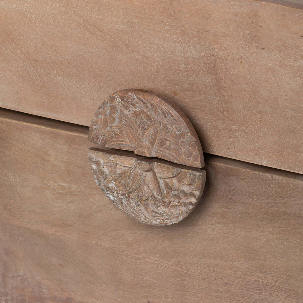 Rosette Hand Carved Wooden Side Table-Fiore Verde