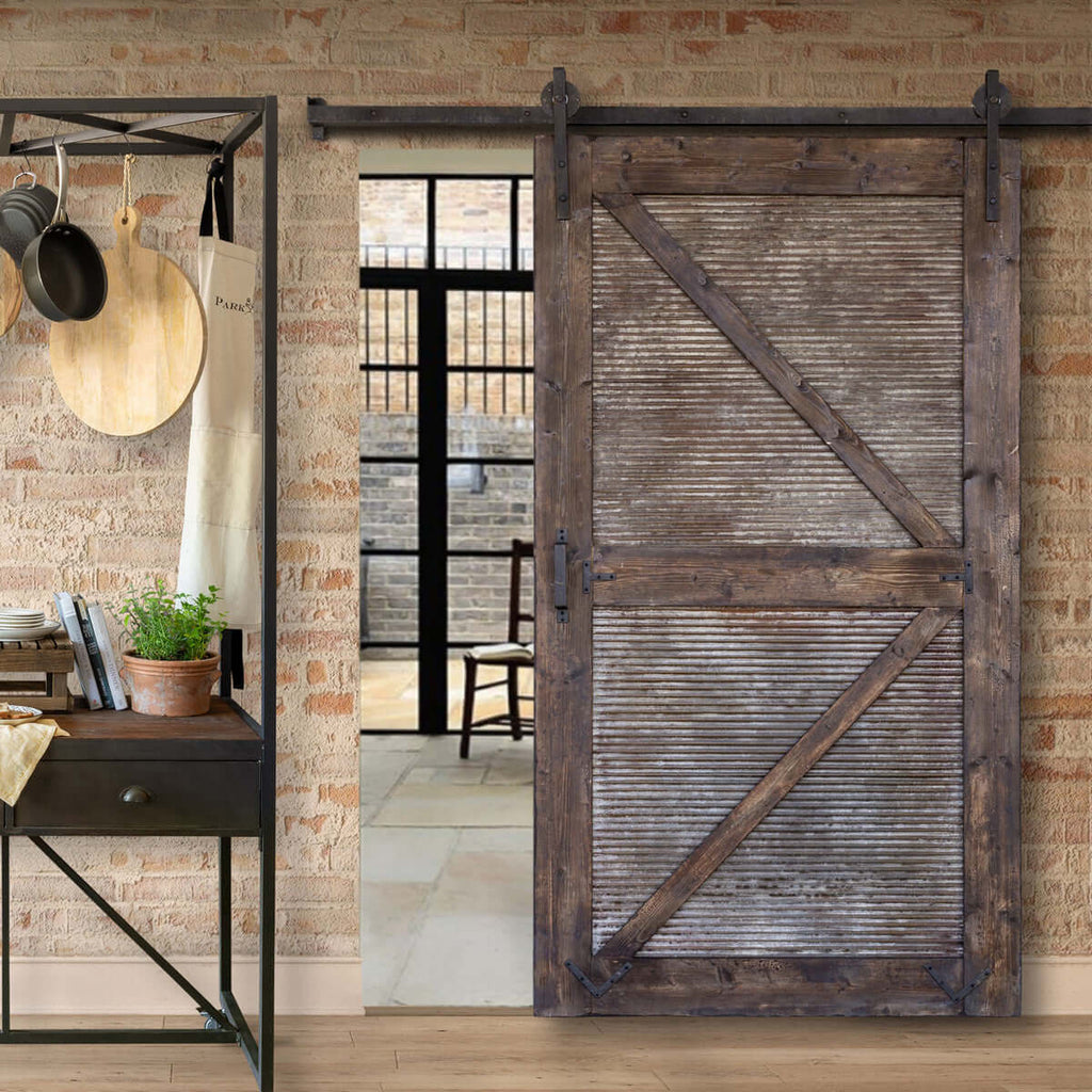 Sliding Barn Door with Rail Hardware-Fiore Verde