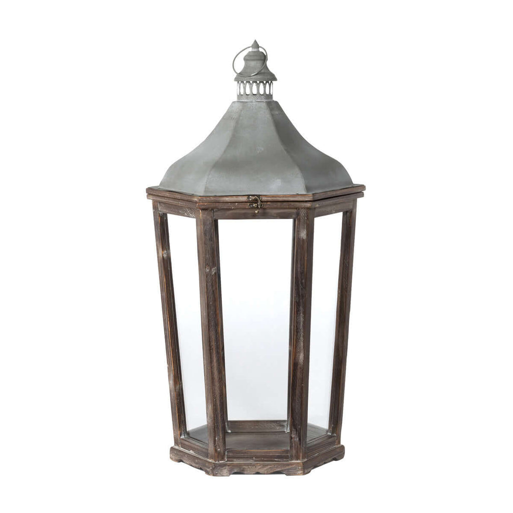Wood & Galvanized Metal Lantern, Large-Fiore Verde