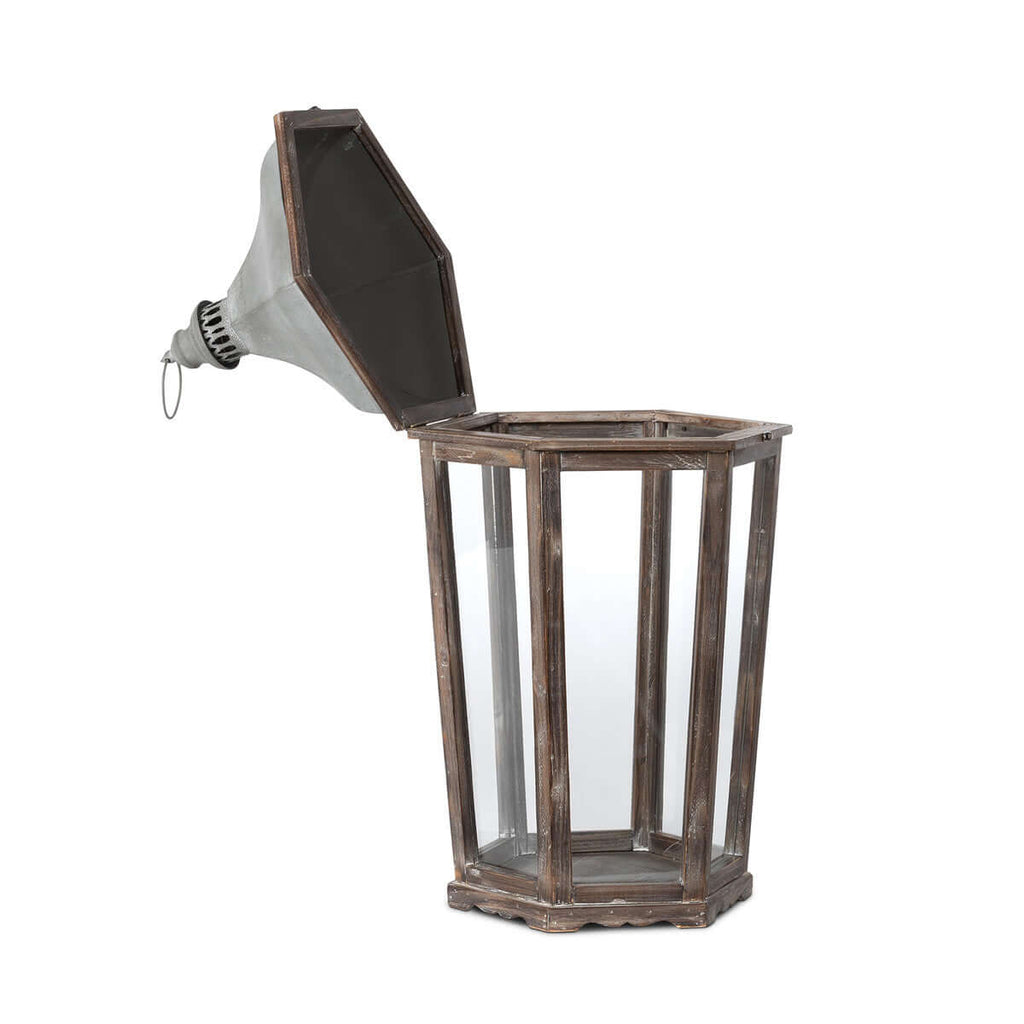 Wood & Galvanized Metal Lantern, Large-Fiore Verde