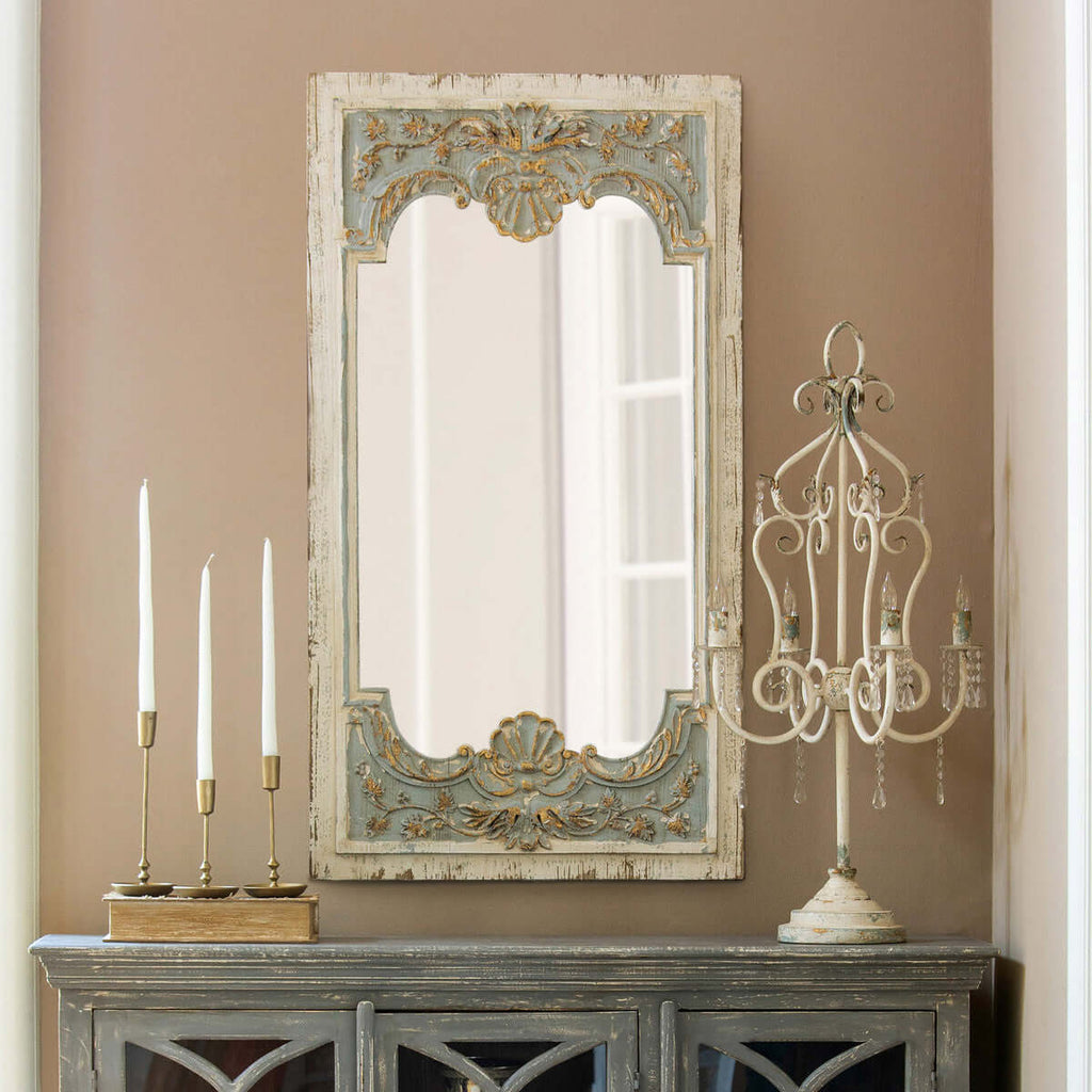Coquille Carved Wood Mirror-Fiore Verde