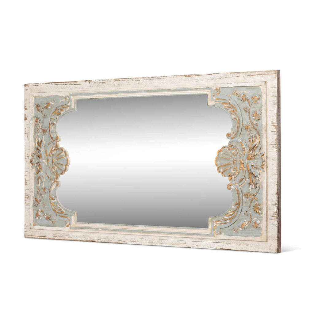 Coquille Carved Wood Mirror-Fiore Verde