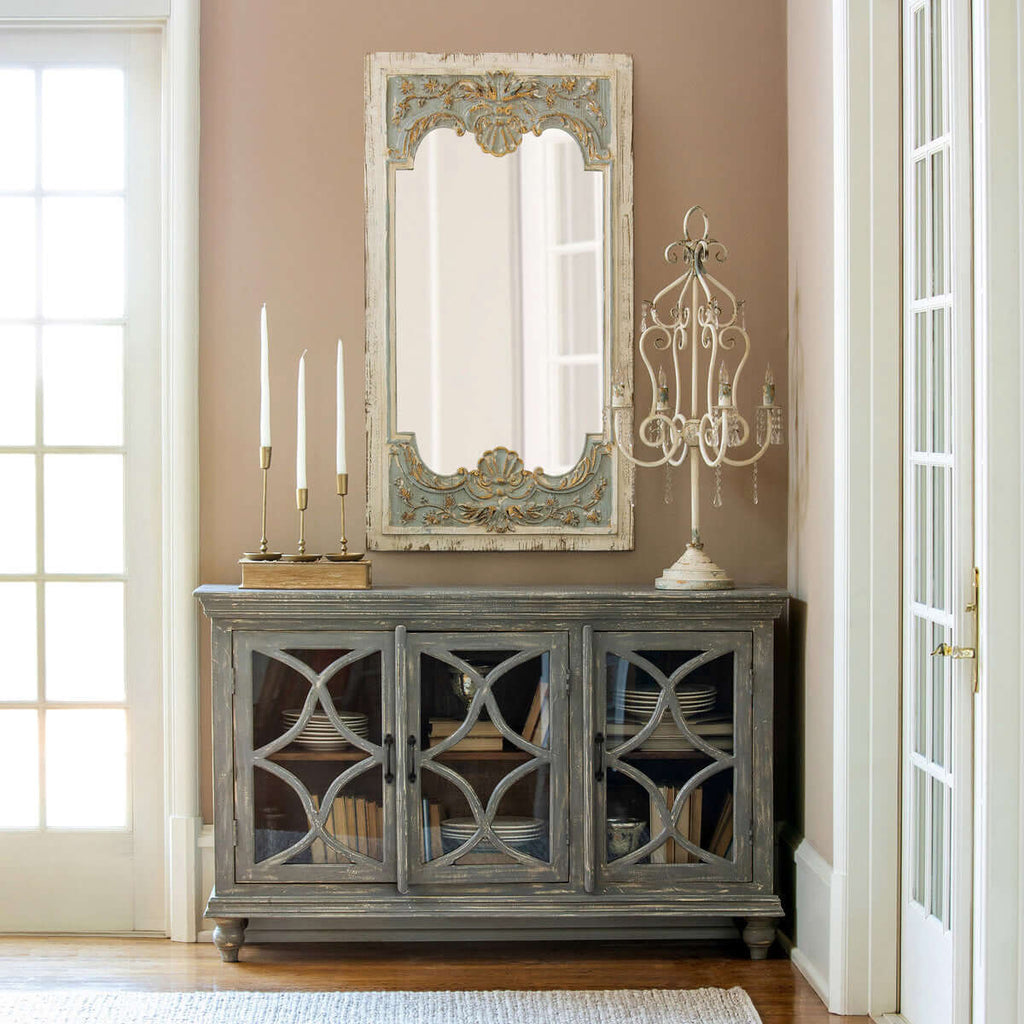 Coquille Carved Wood Mirror-Fiore Verde