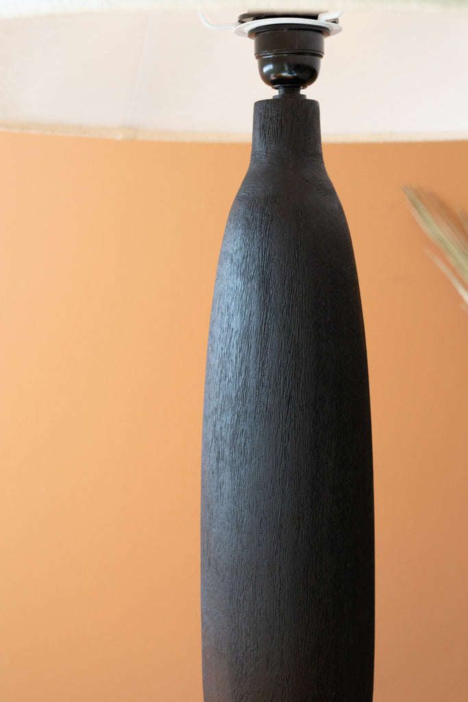 BLACK MANGO WOOD TABLE LAMP BASE W FABRIC LAMPSHADE-Fiore Verde