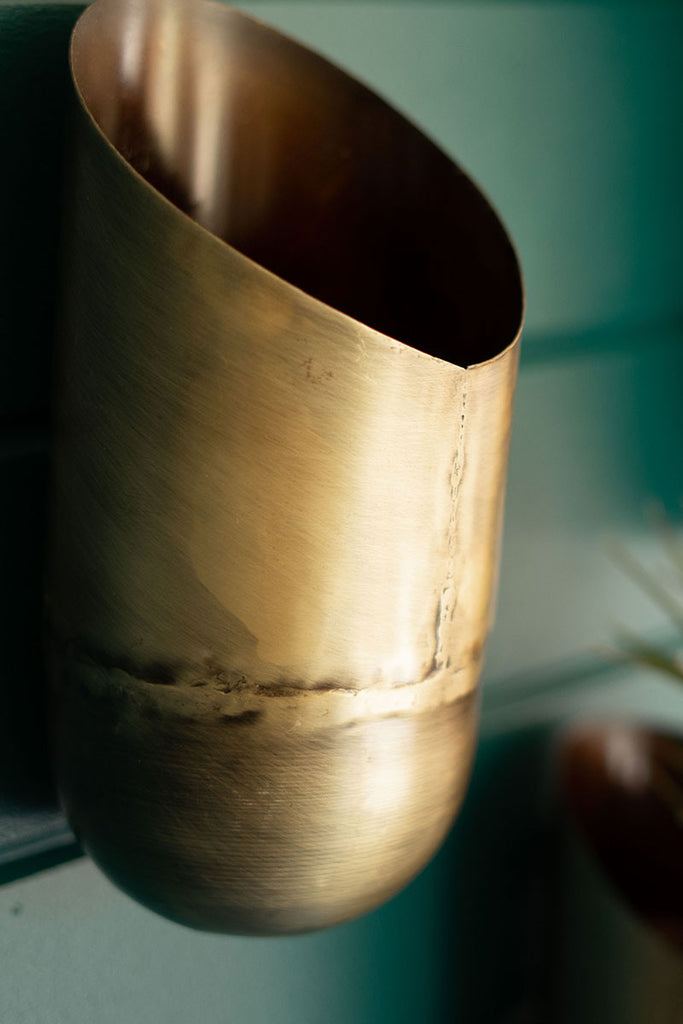 SET OF THREE ANTIQUE BRASS WALL VASES-Fiore Verde