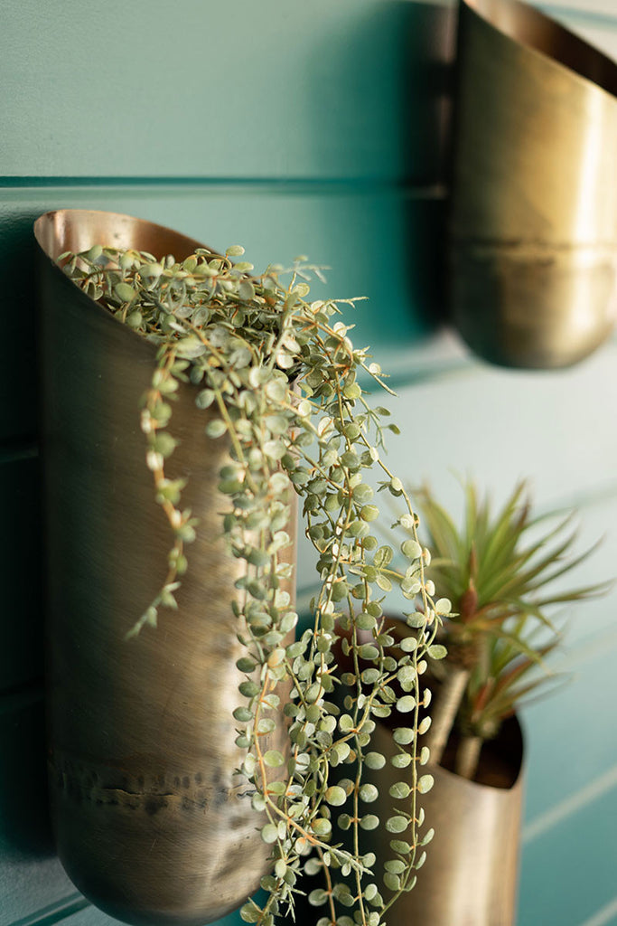 SET OF THREE ANTIQUE BRASS WALL VASES-Fiore Verde