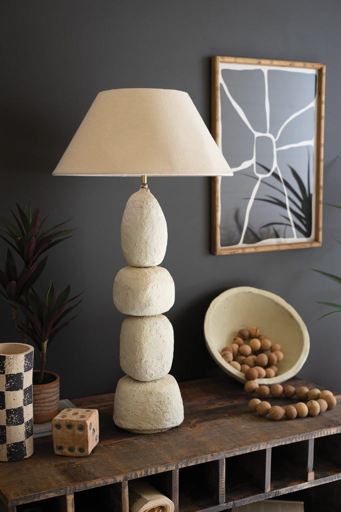 QUAD PAPER MACHE TABLE LAMP BASE W FABRIC LAMPSHADE-Fiore Verde