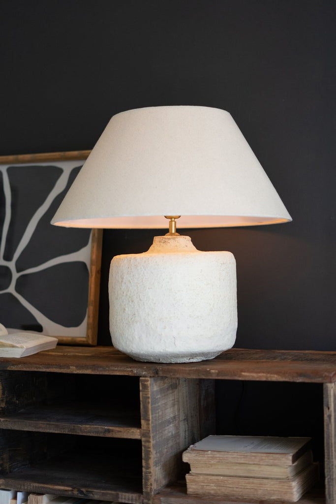 CYLINDER PAPER MACHE TABLE LAMP BASE W FABRIC LAMP SHADE-Fiore Verde