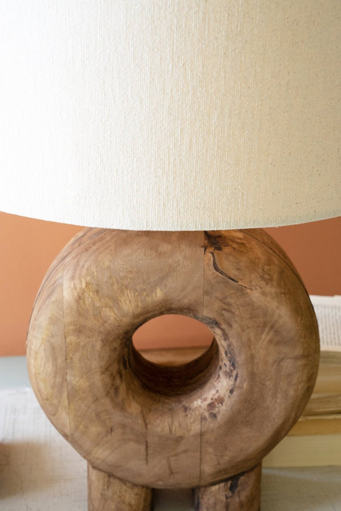 RECYCLED WOOD TABLE LAMP BASE W FABRIC LAMP SHADE-Fiore Verde