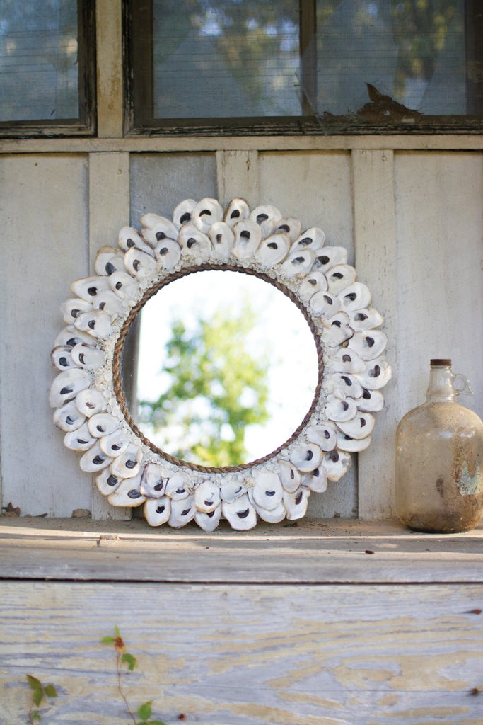 LARGE ROUND OYSTER SHELL MIRROR-Fiore Verde