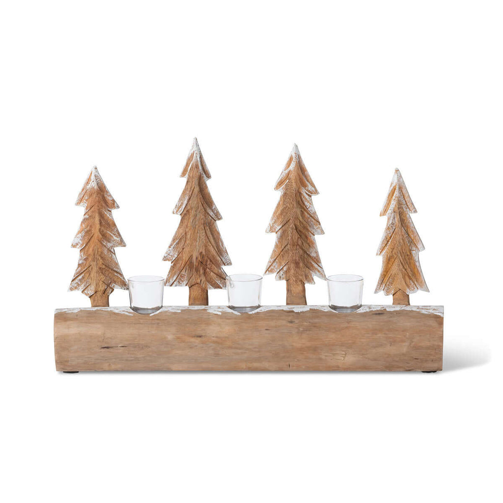 Carved Wood Fir Forest Votive Holder-Fiore Verde
